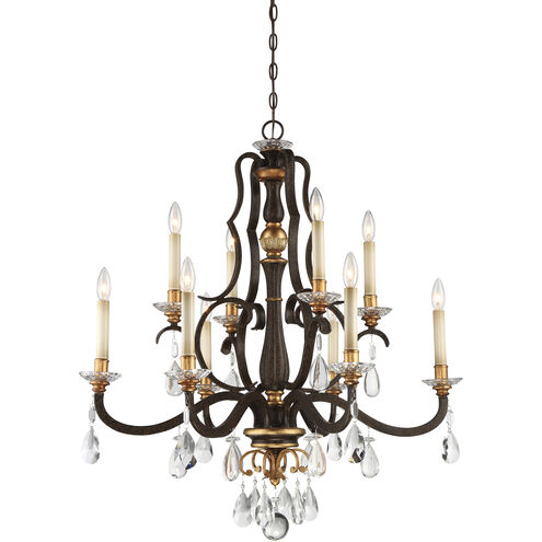 Chateau Nobles 10 Light 34 inch Raven Bronze with Sunburst Gold Chandelier Ceiling Light