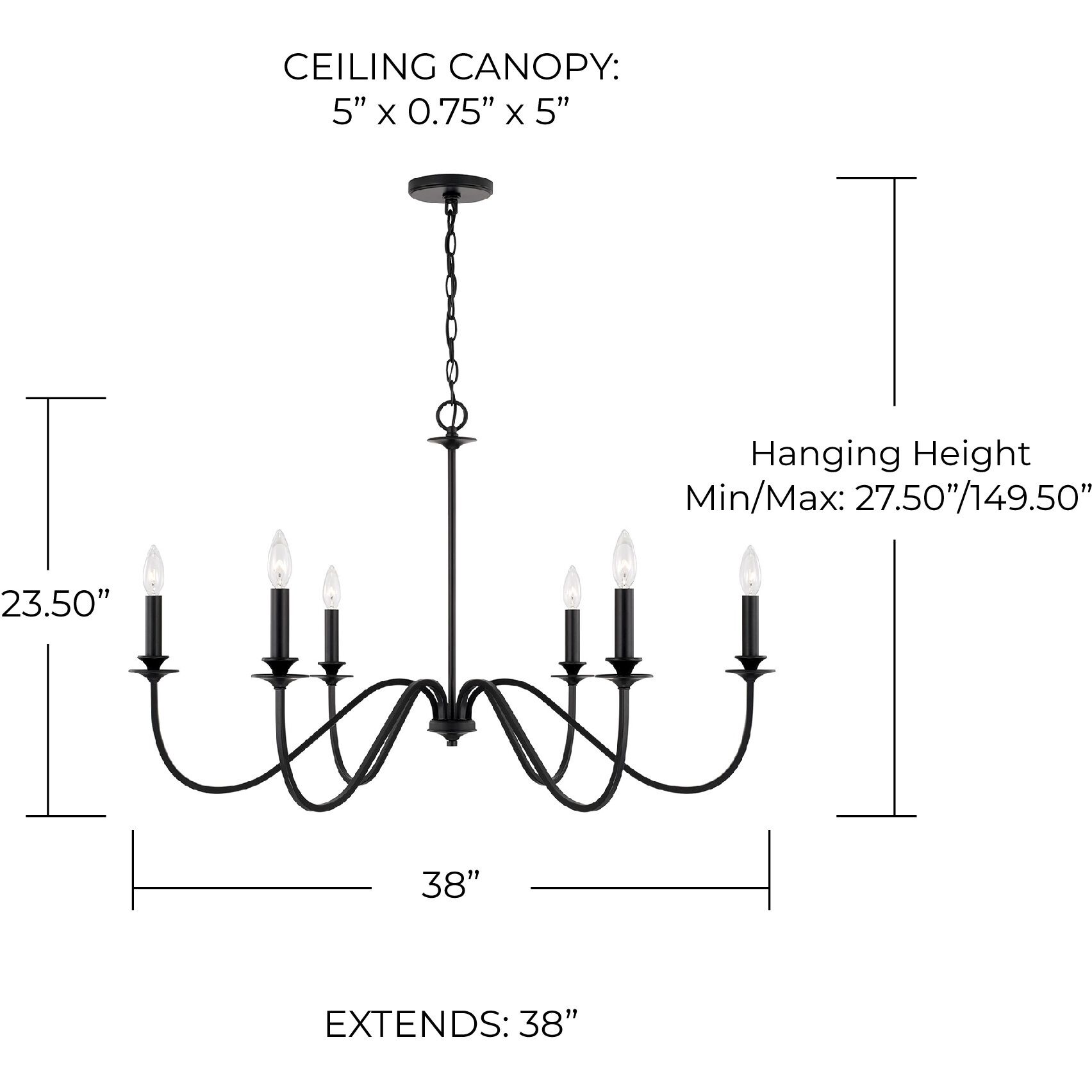 Weston 6 Light 38 inch Matte Black Chandelier Ceiling Light