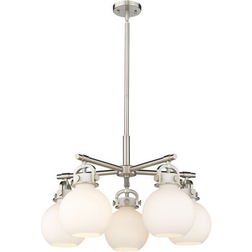 Newton Sphere 5 Light 26 inch Satin Nickel Chandelier Ceiling Light in Matte White Glass