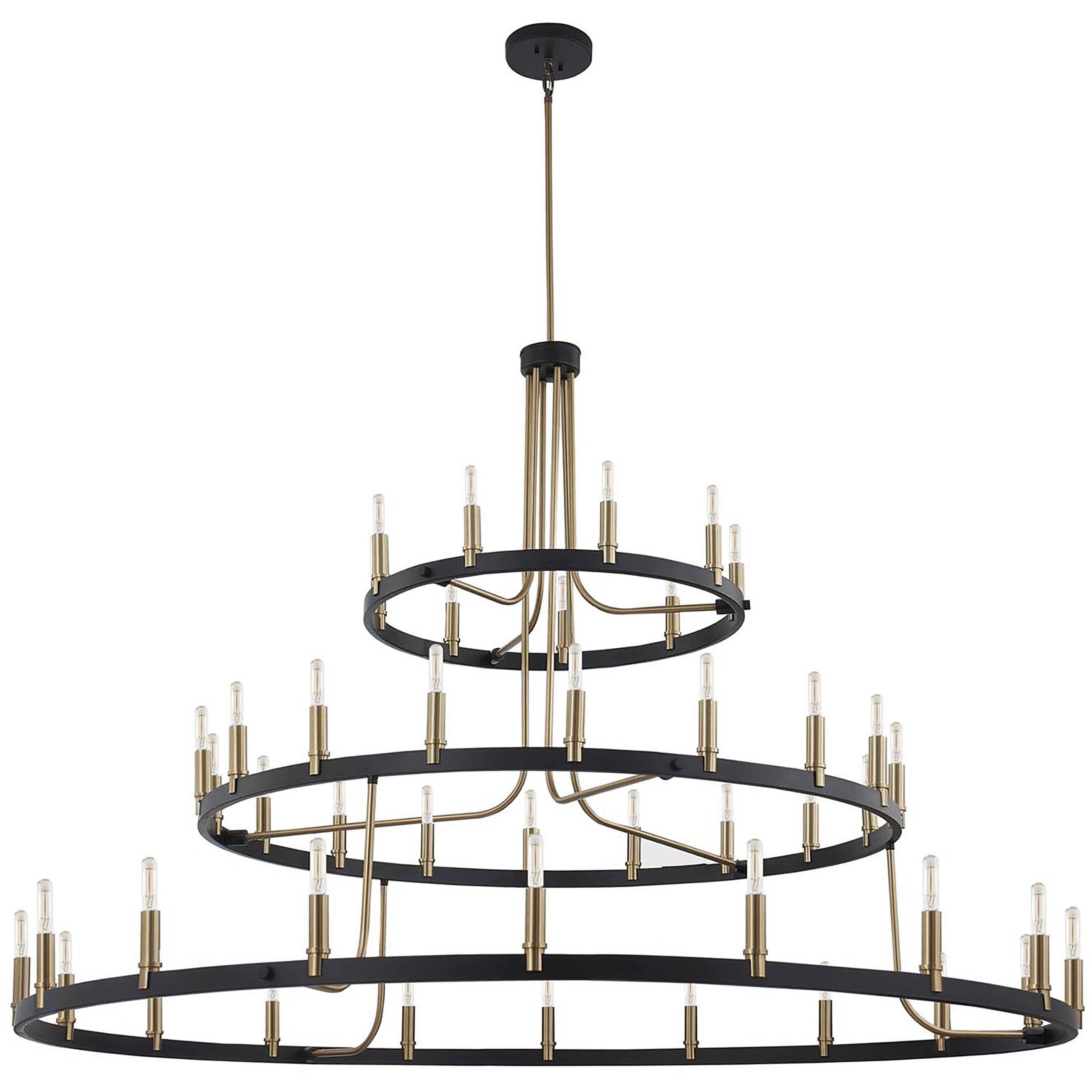 Clayton Family 45 Light 60 inch Matte Black and Brass Accents Chandelier Ceiling Light