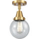 Beacon 1 Light 6 inch Satin Gold Flush Mount Ceiling Light in Bulb Not Included, Seedy Glass