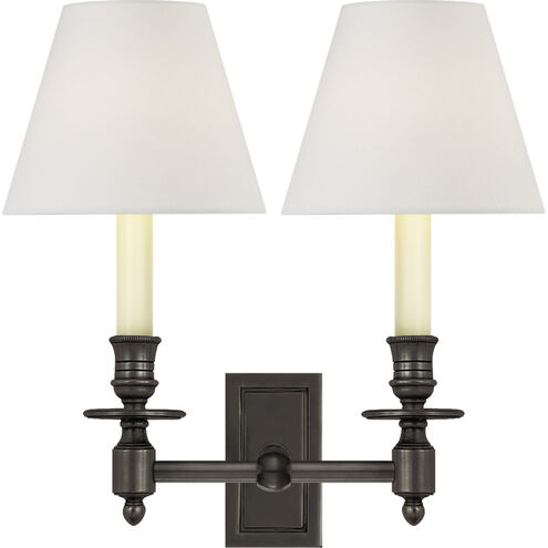 French Library 2 Light 12 inch Bronze Double Library Sconce Wall Light in Linen 2