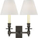 French Library 2 Light 12 inch Bronze Double Library Sconce Wall Light in Linen 2