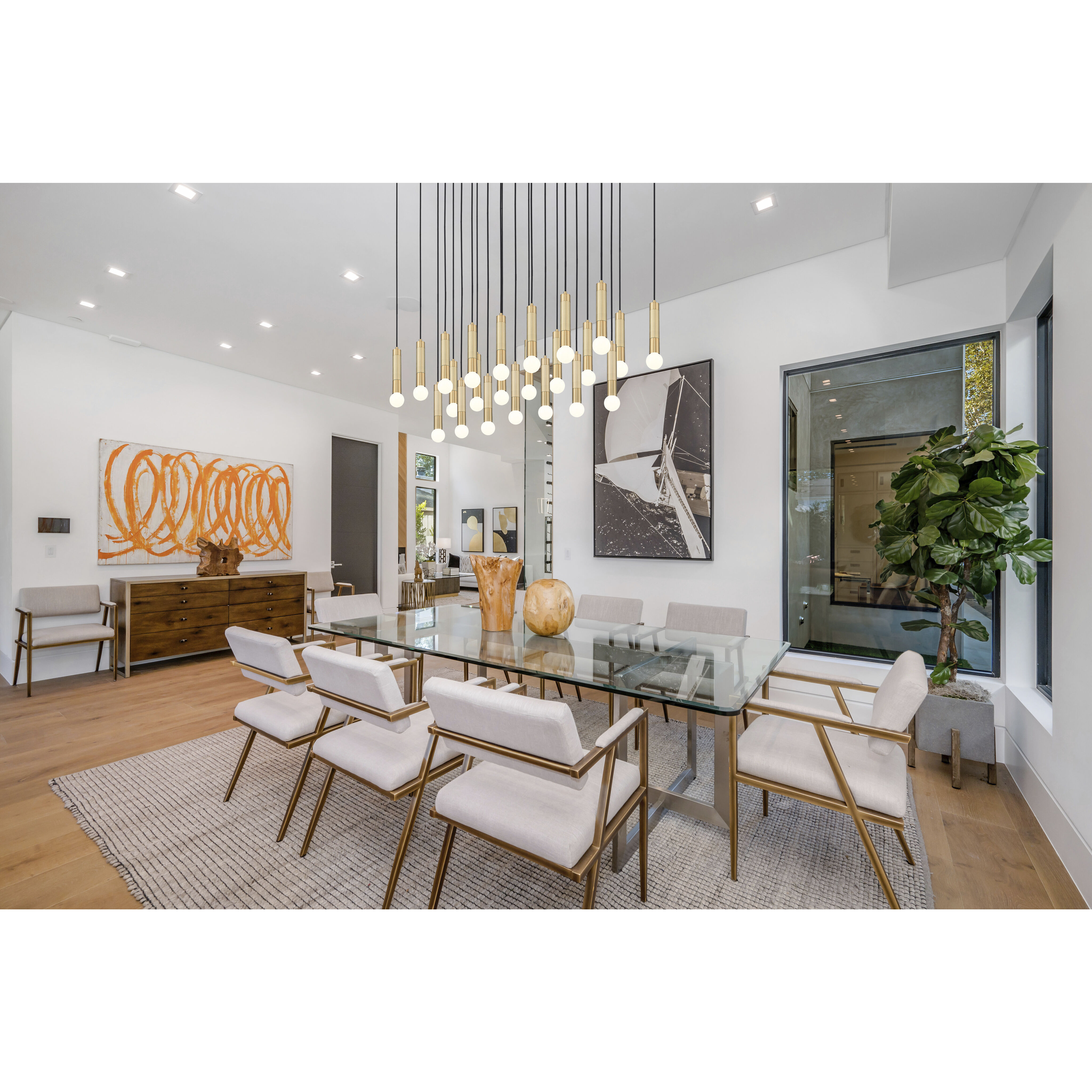 Stari Linear Chandelier Ceiling Light in Modern Gold