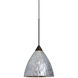 Eve LED Bronze Cord Pendant Ceiling Light in Stone Silver Foil Glass