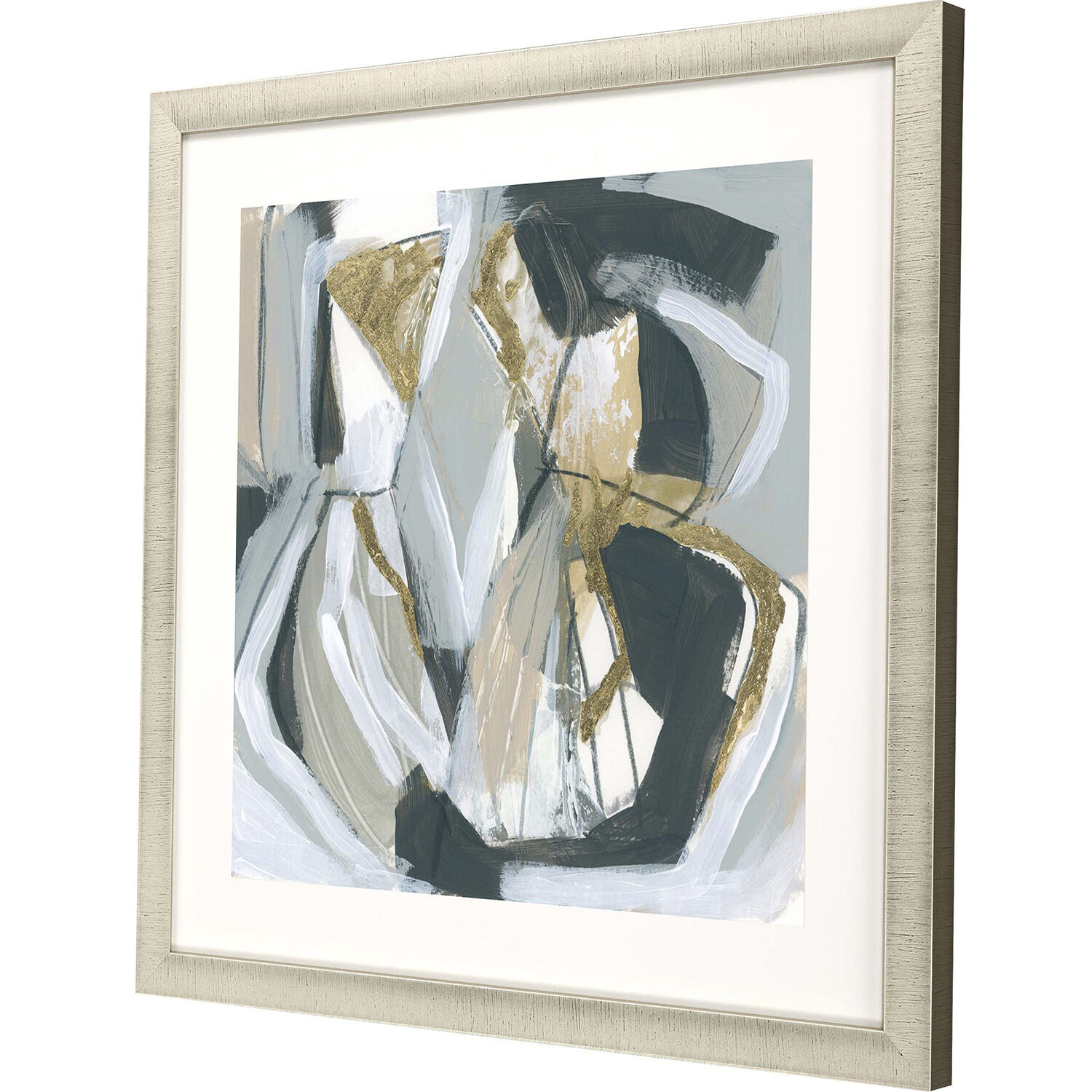 Neutral Echoes Green and Metallic and White and Neutral Framed Art