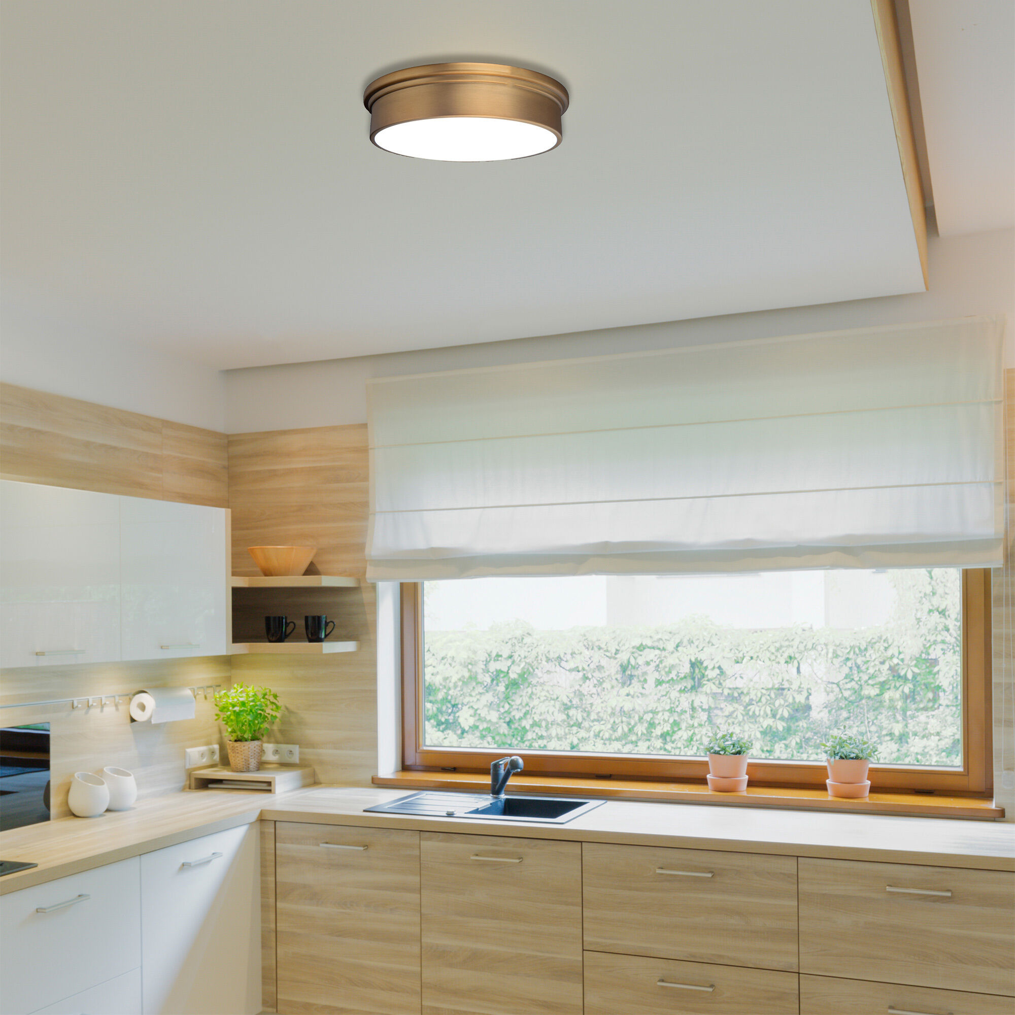 York LED 12 inch Aged Brass Flush Mount Ceiling Light, dweLED