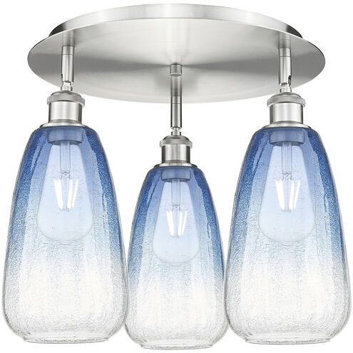 Ballston Brookhaven Almond 3 Light 18 inch Satin Nickel Flush Mount Ceiling Light in Sapphire Blue Glass