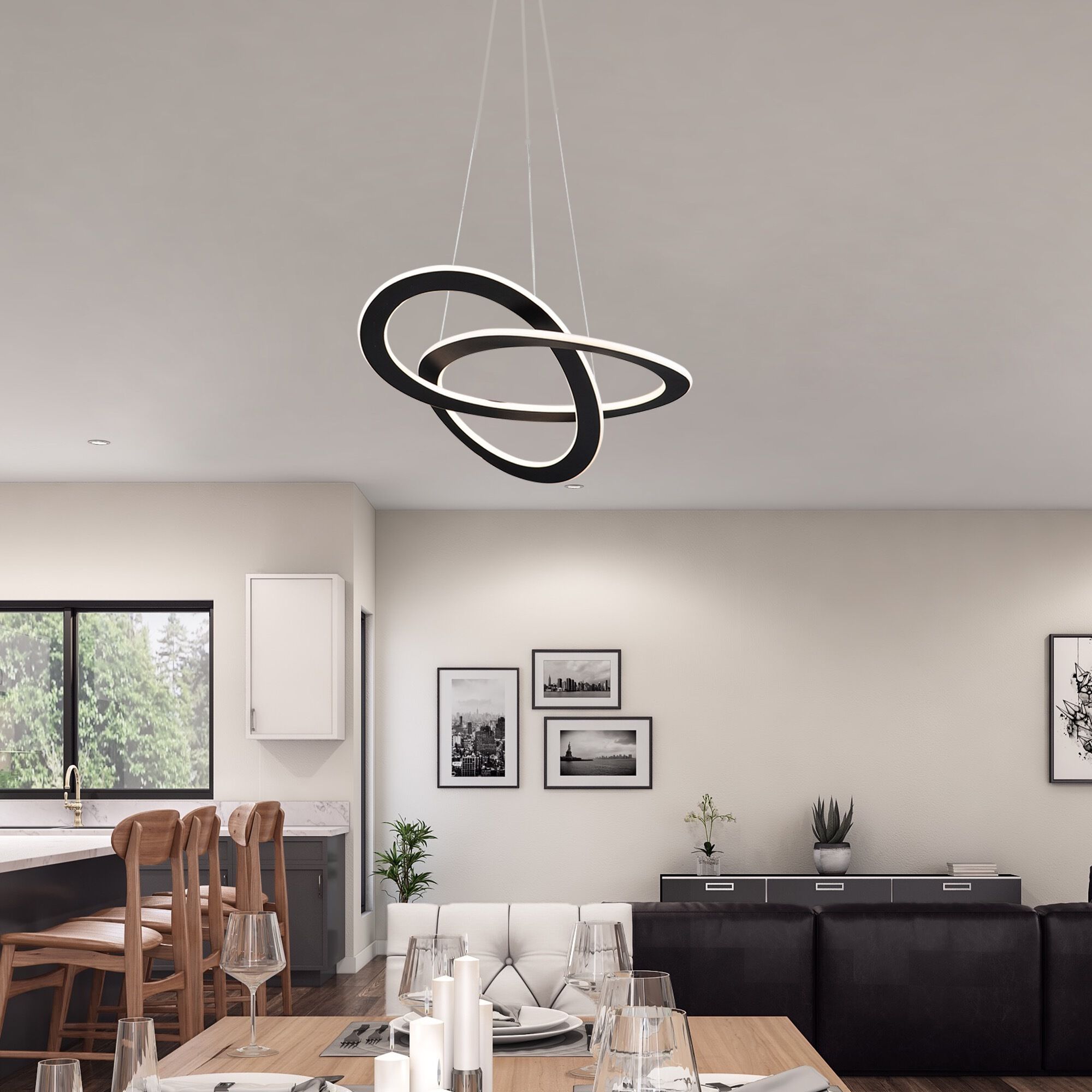 Wave LED 19.7 inch Black Chandelier Ceiling Light