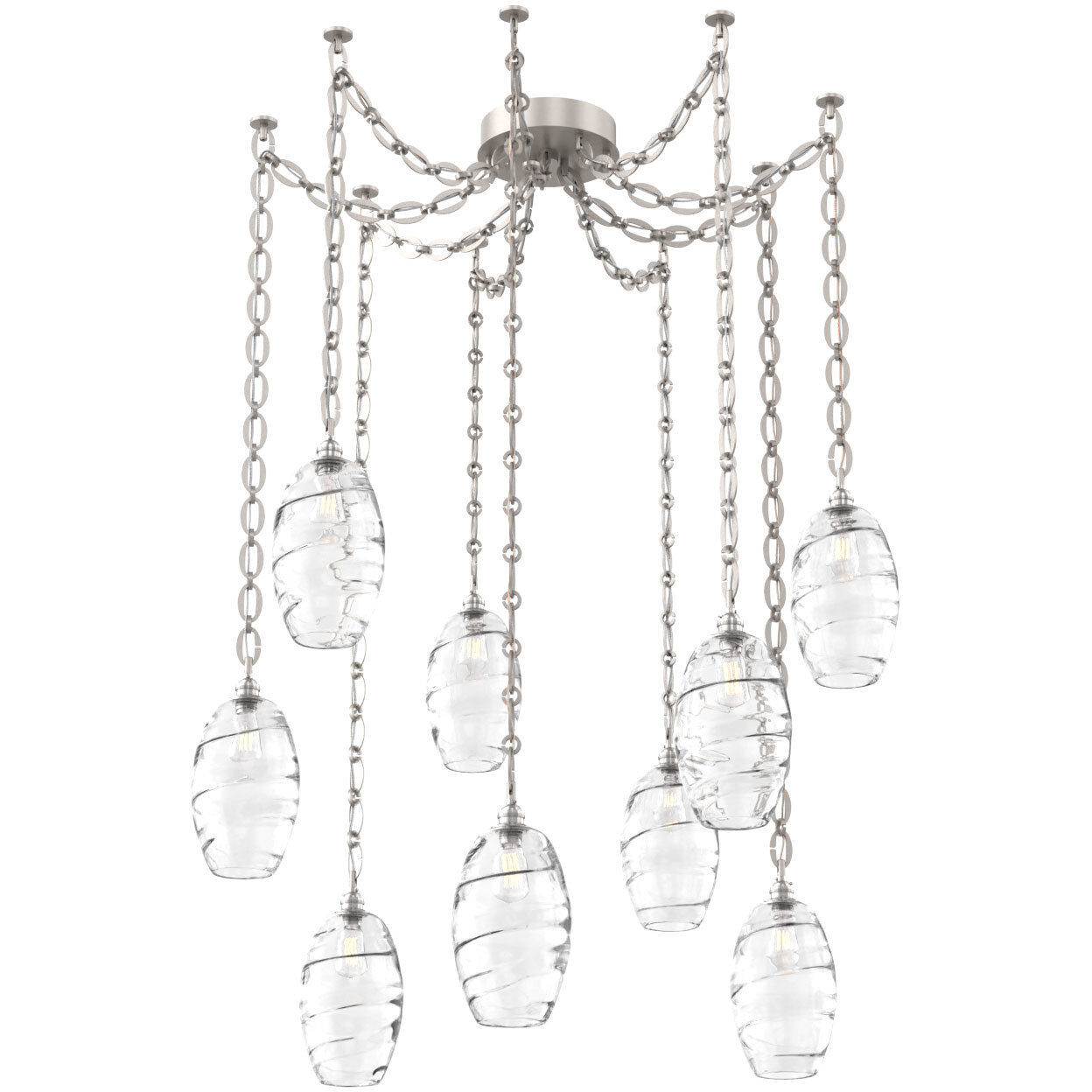 Ellisse 9 Light 15.5 inch Beige Silver Swag Multi-Pendant Ceiling Light in Optic Rib Clear, Oval Chain