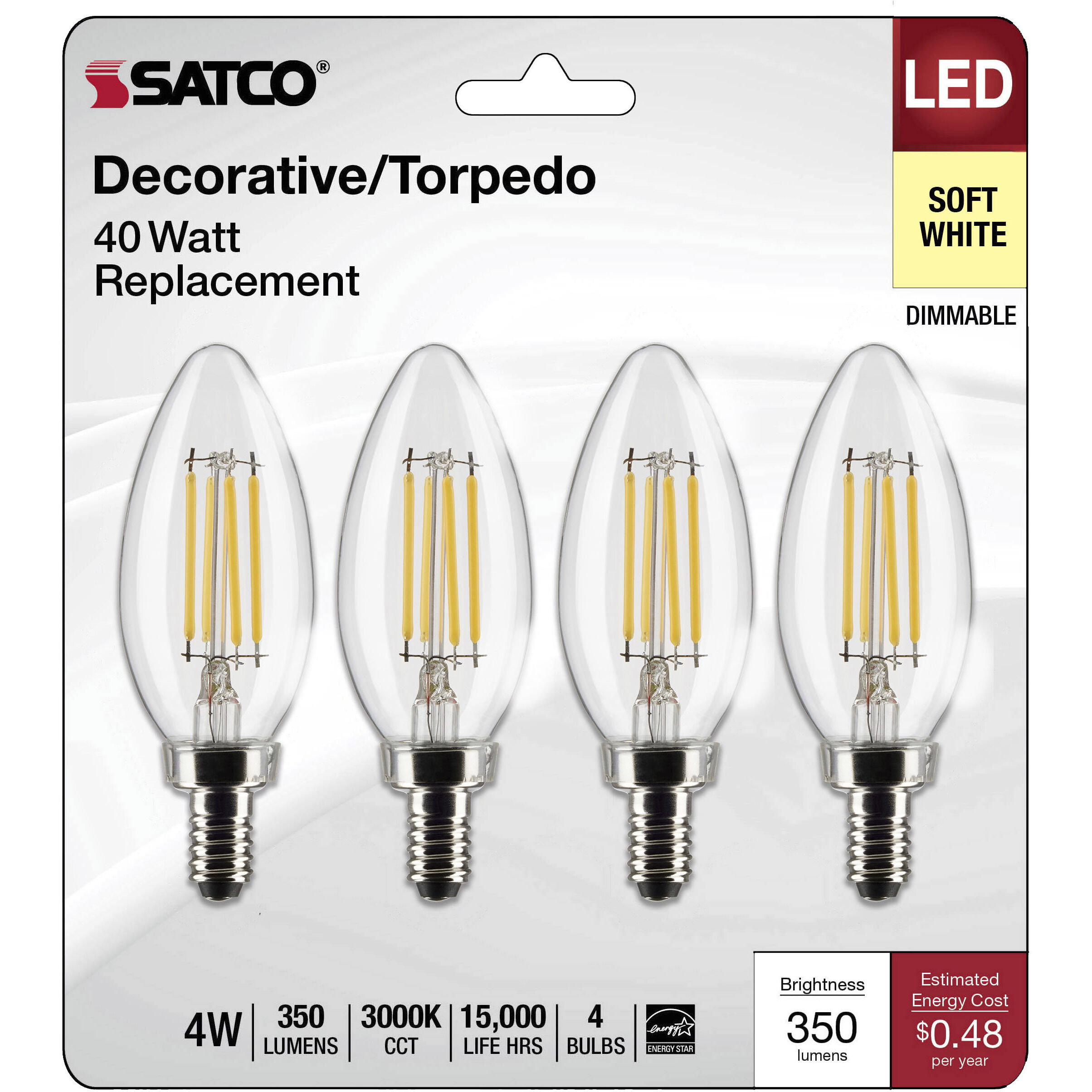 Lumos LED Candelabra 4 watt 120 3000K LED Filament, LED Filament