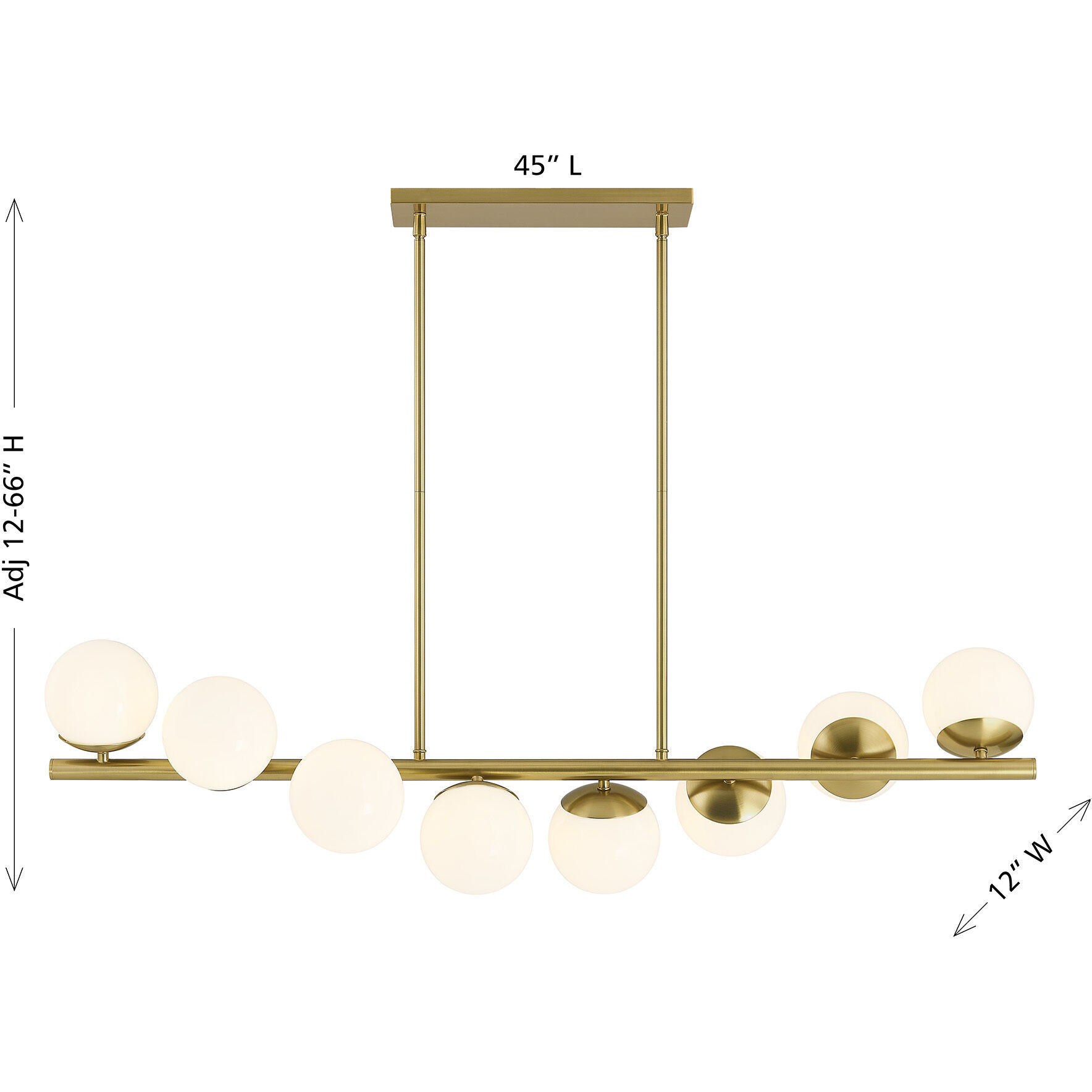 Turin 8 Light 45 inch Warm Brass Linear Chandelier Ceiling Light