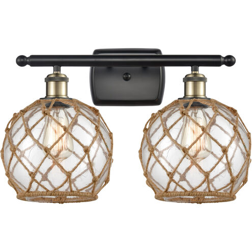 Ballston Farmhouse Rope LED 16 inch Black Antique Brass Bath Vanity Light Wall Light in Clear Glass with Brown Rope, Ballston