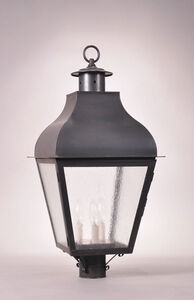 Stanfield 3 Light 28 inch Verdi Gris Post Lantern in Seedy Marine Glass, No Chimney, Candelabra