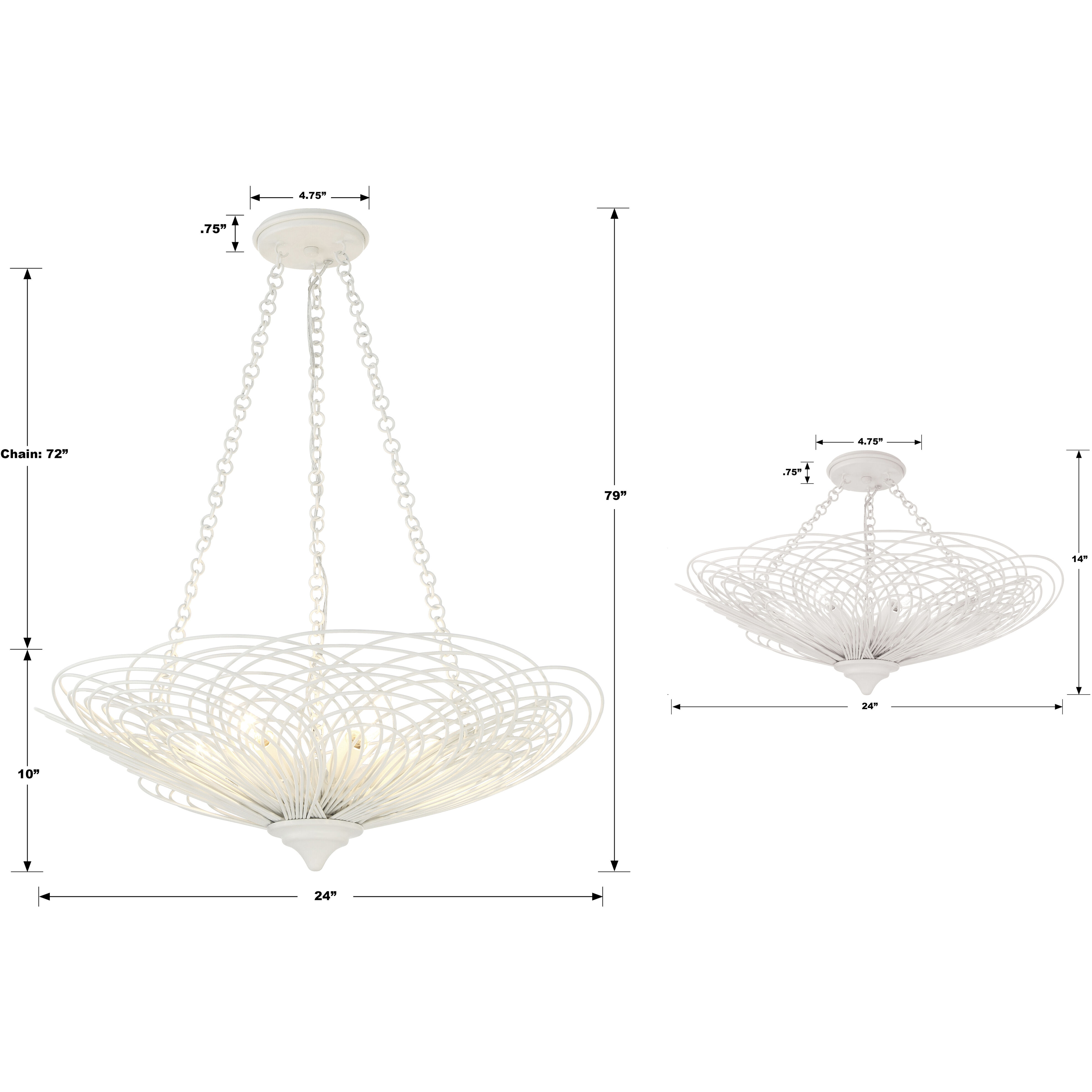 Doral 6 Light 24 inch Matte White Semi Flush Ceiling Light