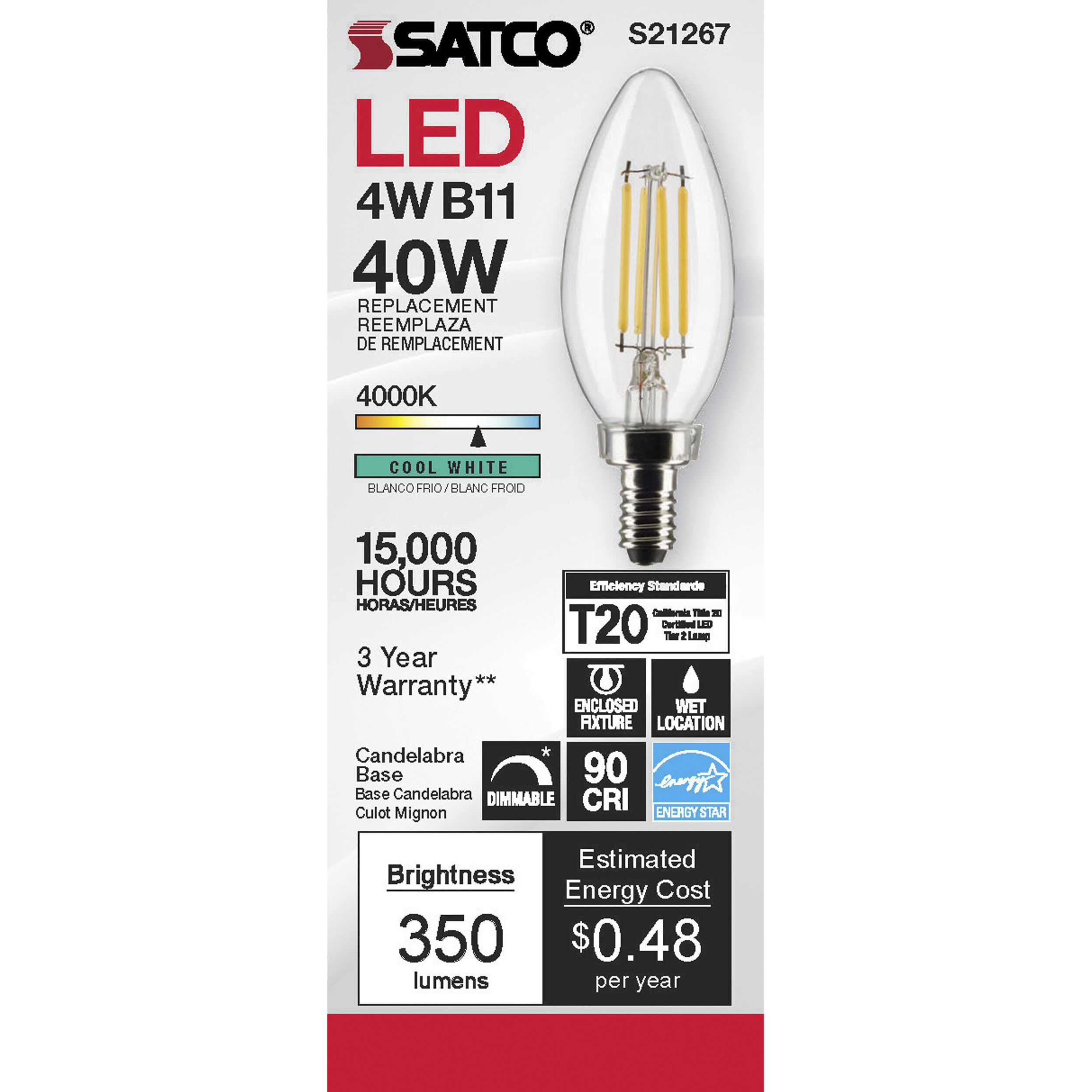 Lumos LED Candelabra Candelabra 4.00 watt 4000K LED Filament