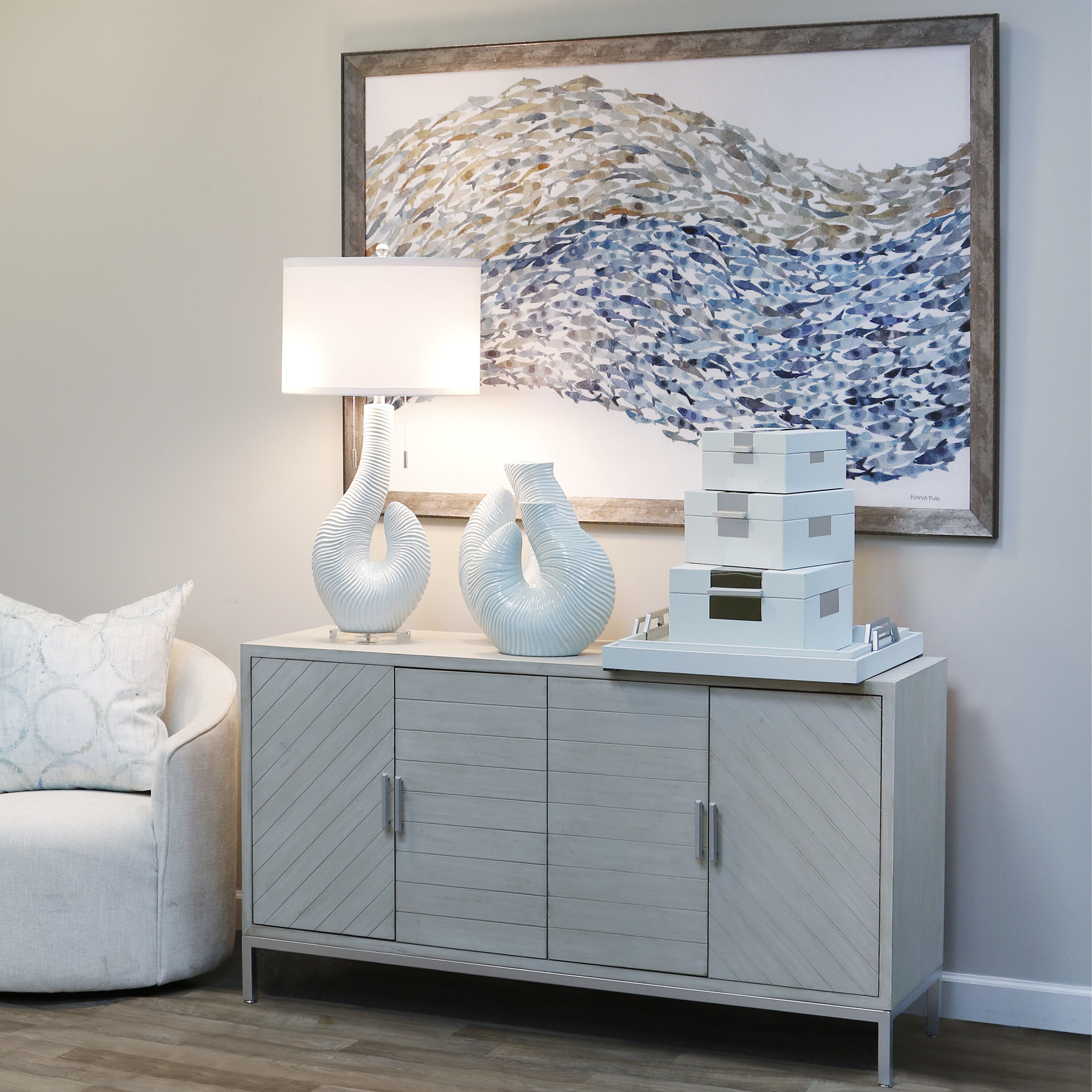 Cameron 35.5 inch 60.00 watt Whisper Blue and White and Clear Table Lamp Portable Light