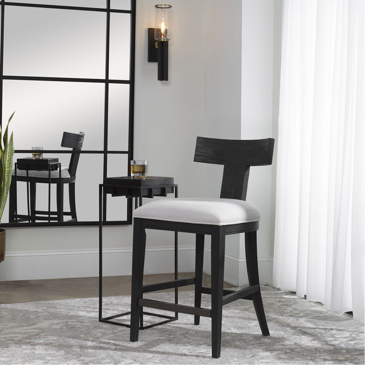 Uttermost 23664 Idris 38 inch Charcoal Black Stain and White Fabric Counter Stool