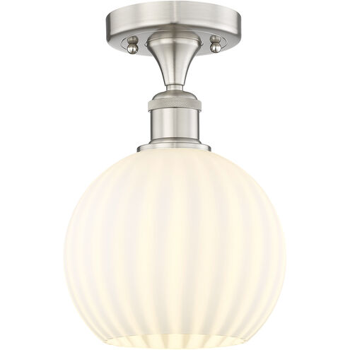 Edison White Venetian 1 Light 8 inch Brushed Satin Nickel Semi-Flush Mount Ceiling Light