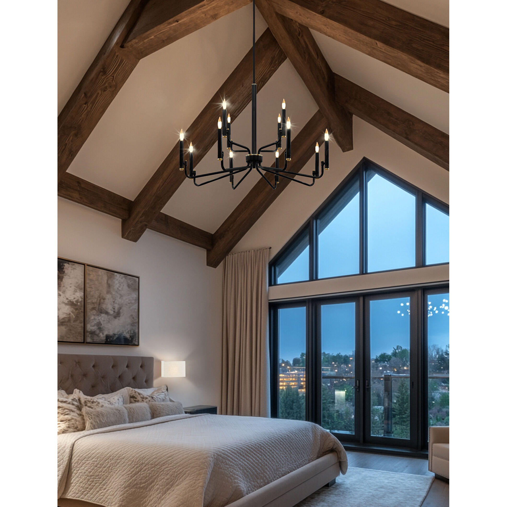 Bedford LED 32 inch Matte Black Chandelier Ceiling Light