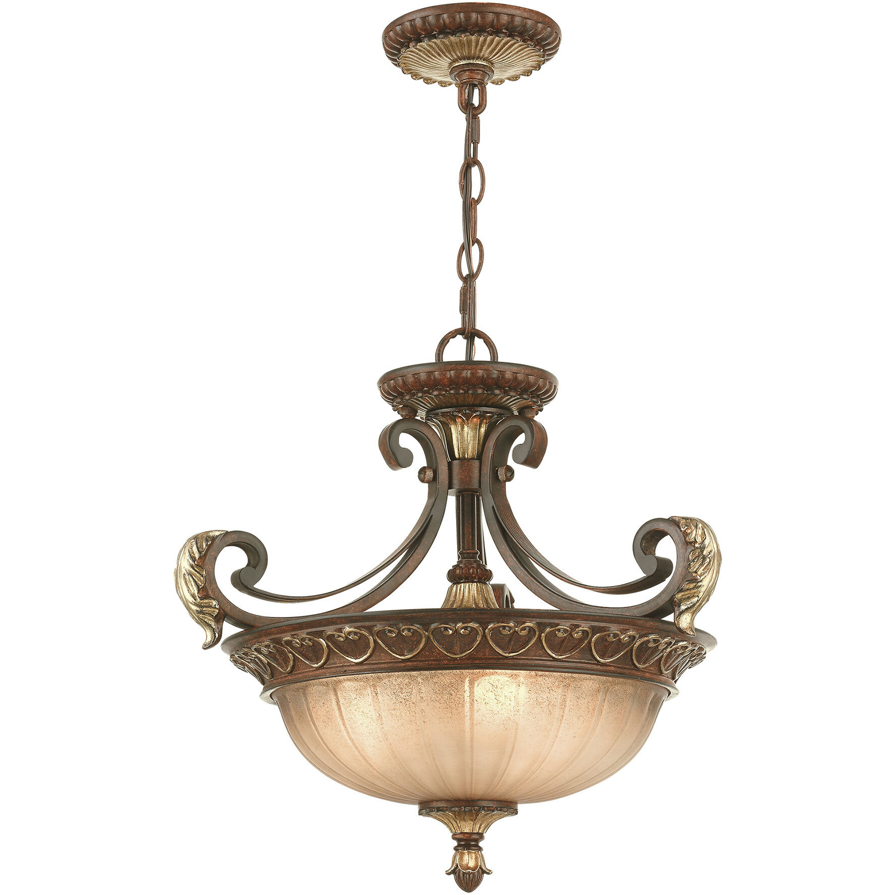Villa Verona 3 Light 17 inch Verona Bronze with Aged Gold Leaf Accents Convertible Inverted Pendant/Ceiling Mount Ceiling Light