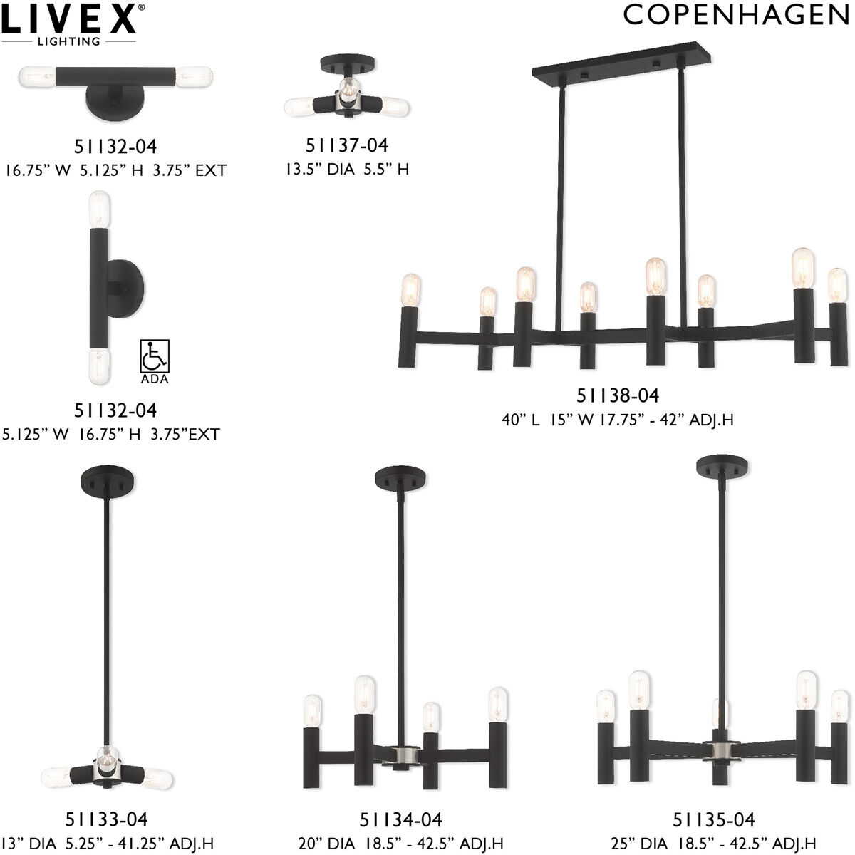 Copenhagen 8 Light 40 inch Black Linear Chandelier Ceiling Light