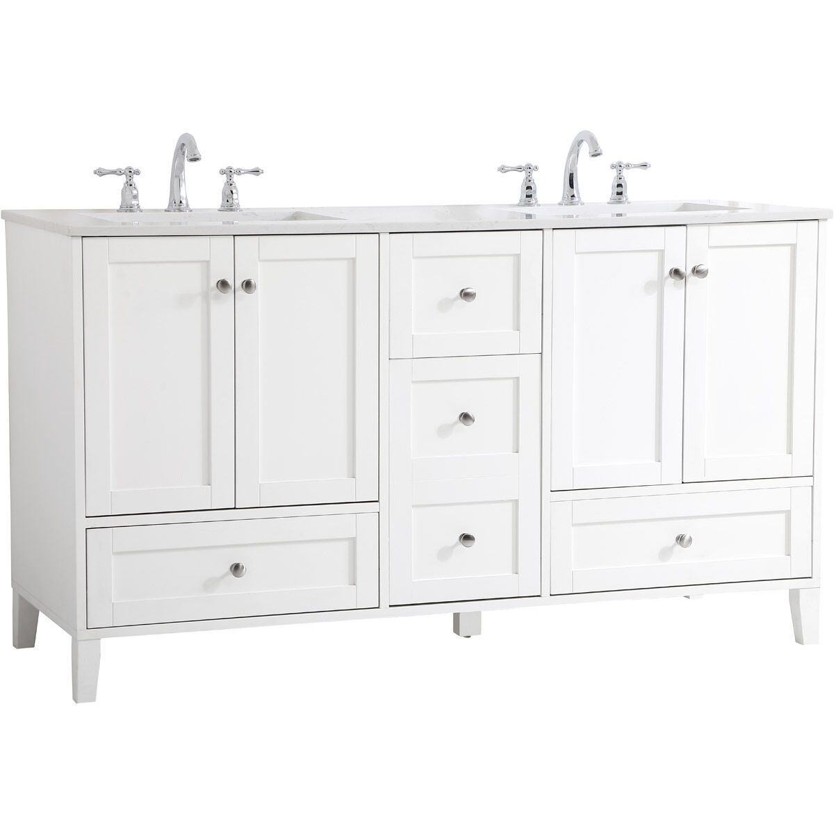 Sommerville 60 X 22 X 34 inch White and Brushed Nickel with Calacatta Quartz Vanity Sink Set