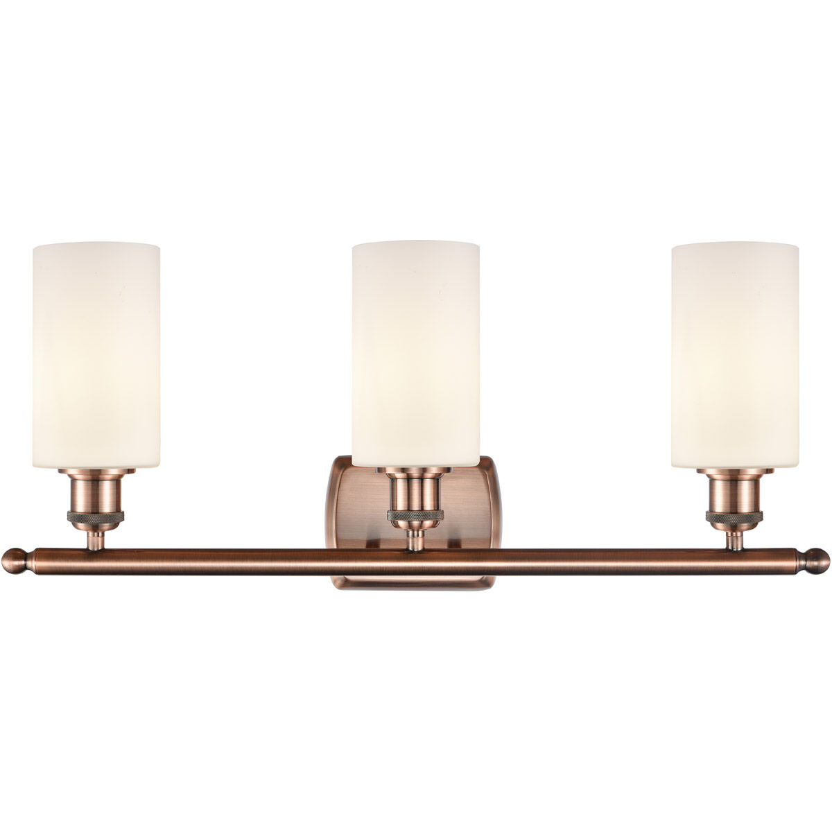 Ballston Clymer 3 Light 26 inch Antique Copper Bath Vanity Light Wall Light in Matte White Glass, Ballston