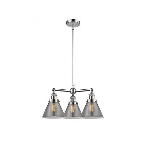 Franklin Restoration Large Cone LED 22 inch Polished Chrome Chandelier Ceiling Light in Plated Smoke Glass, Franklin Restoration