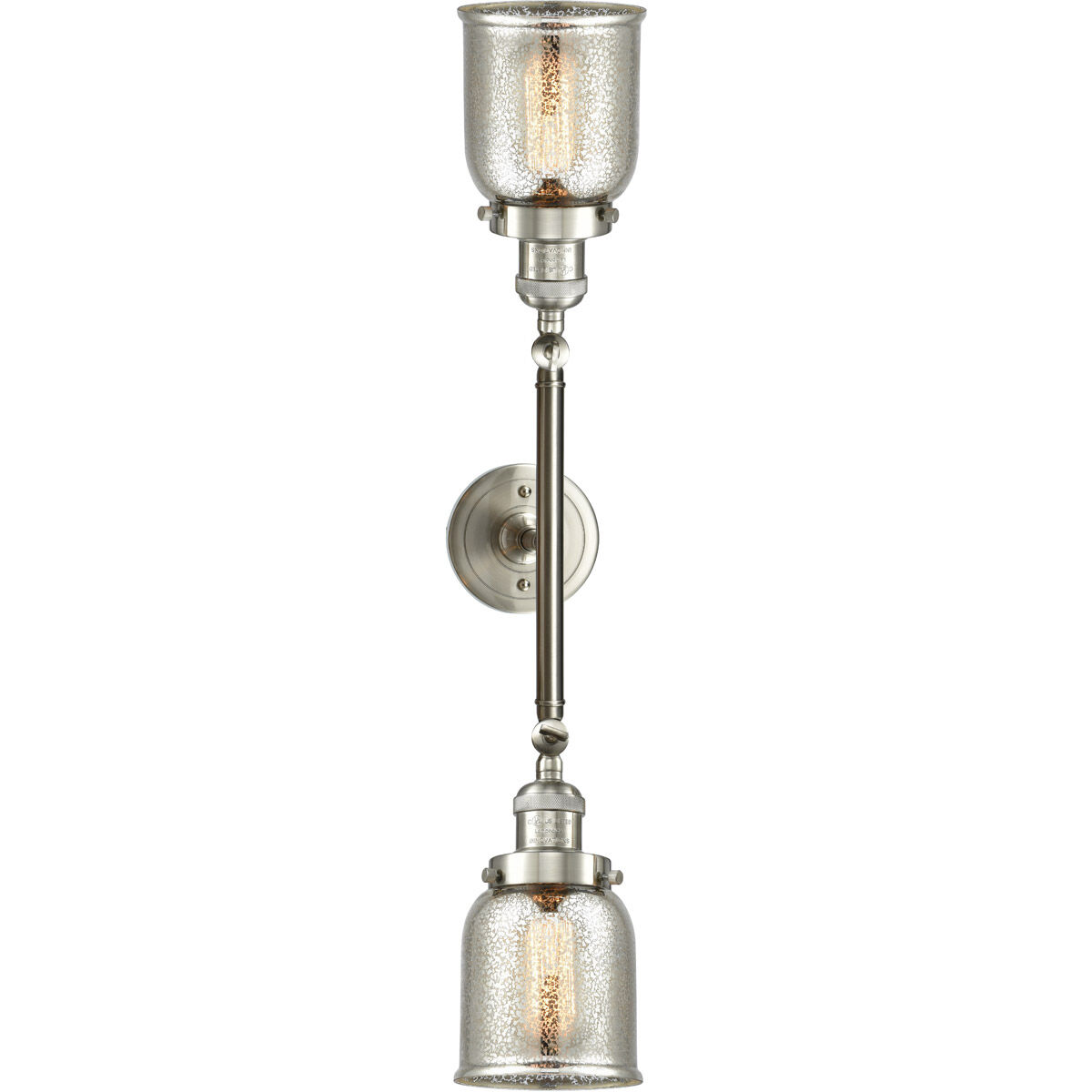 Franklin Restoration Small Bell 2 Light 15 inch Brushed Satin Nickel Bath Vanity Light Wall Light in Silver Plated Mercury Glass, Franklin Restoration