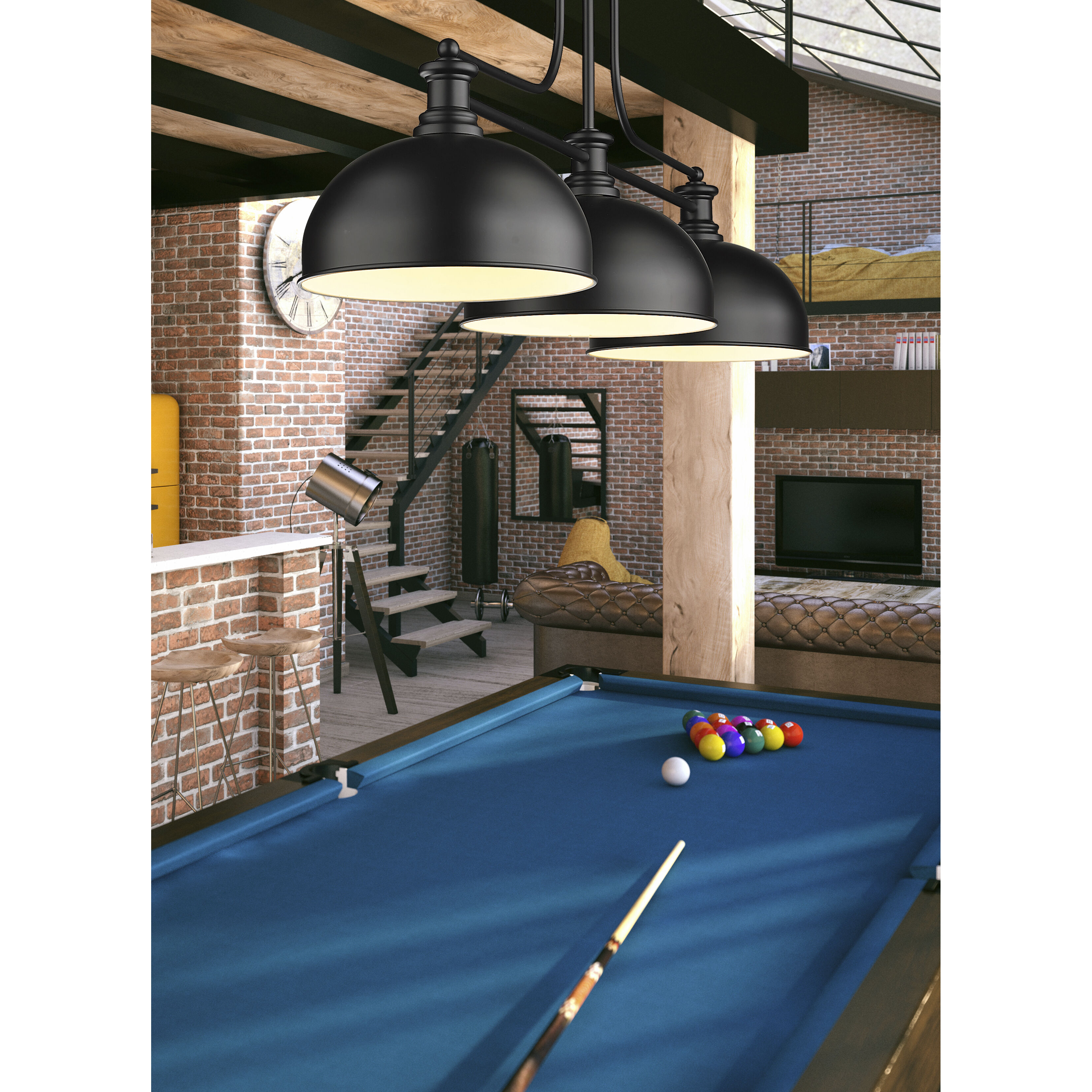 Melange 3 Light 52 inch Matte Black Billiard Ceiling Light in Matte Opal Glass