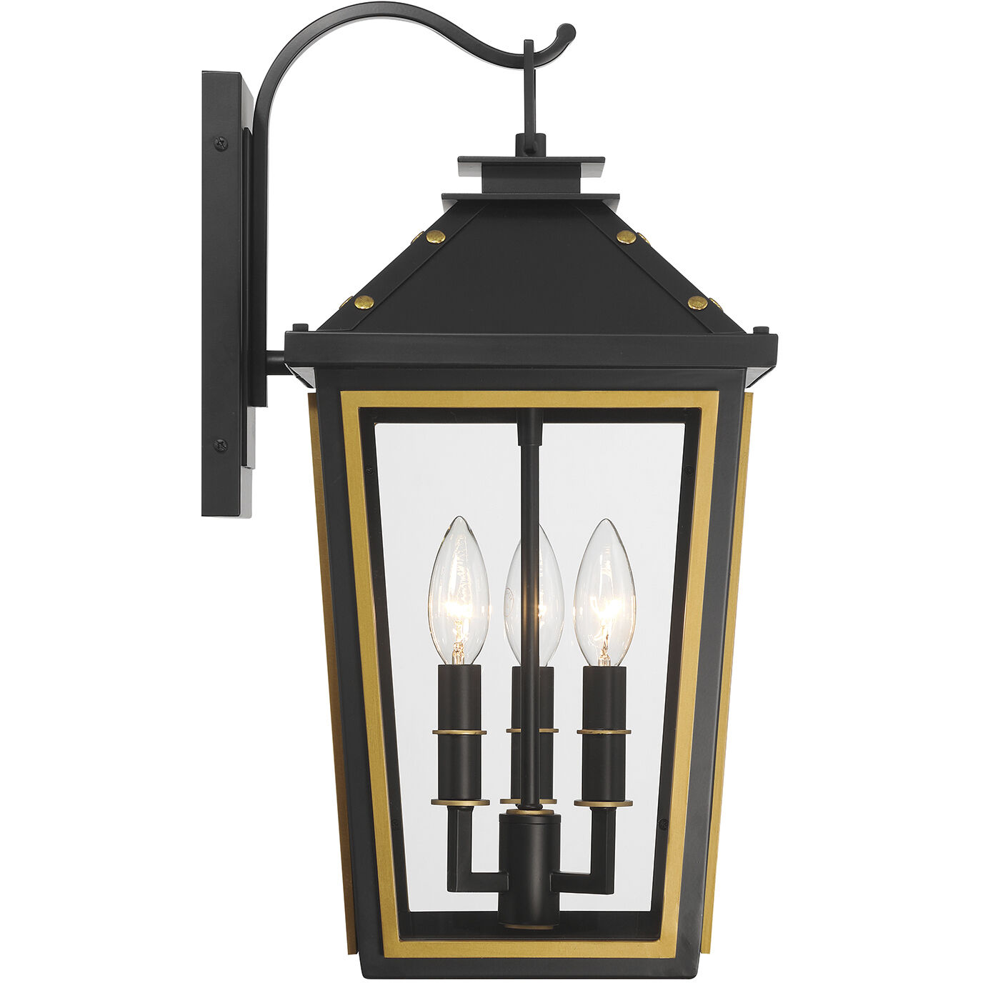 Hawkins 3 Light 19.5 inch Matte Black and Textured Gold Outdoor Sconce