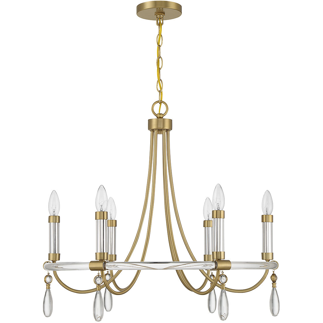 Mayfair 6 Light 25.5 inch Warm Brass with Chrome Accents Chandelier Ceiling Light