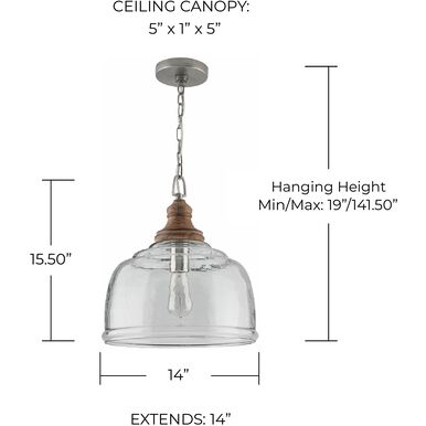 Capital Lighting 330318GY Julian 1 Light 14 inch Grey Wash Pendant ...