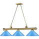 Cordon 3 Light 58 inch Rubbed Brass Billiard Ceiling Light in Electric Blue Steel