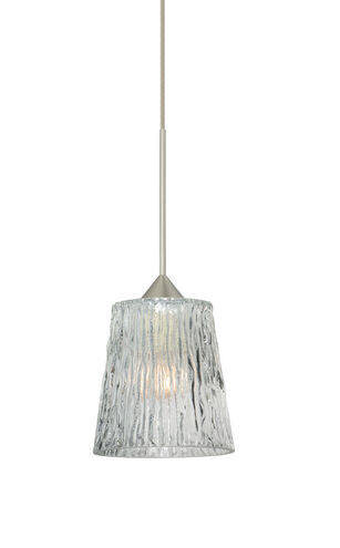 Nico LED Satin Nickel Pendant Ceiling Light in Clear Stone Glass