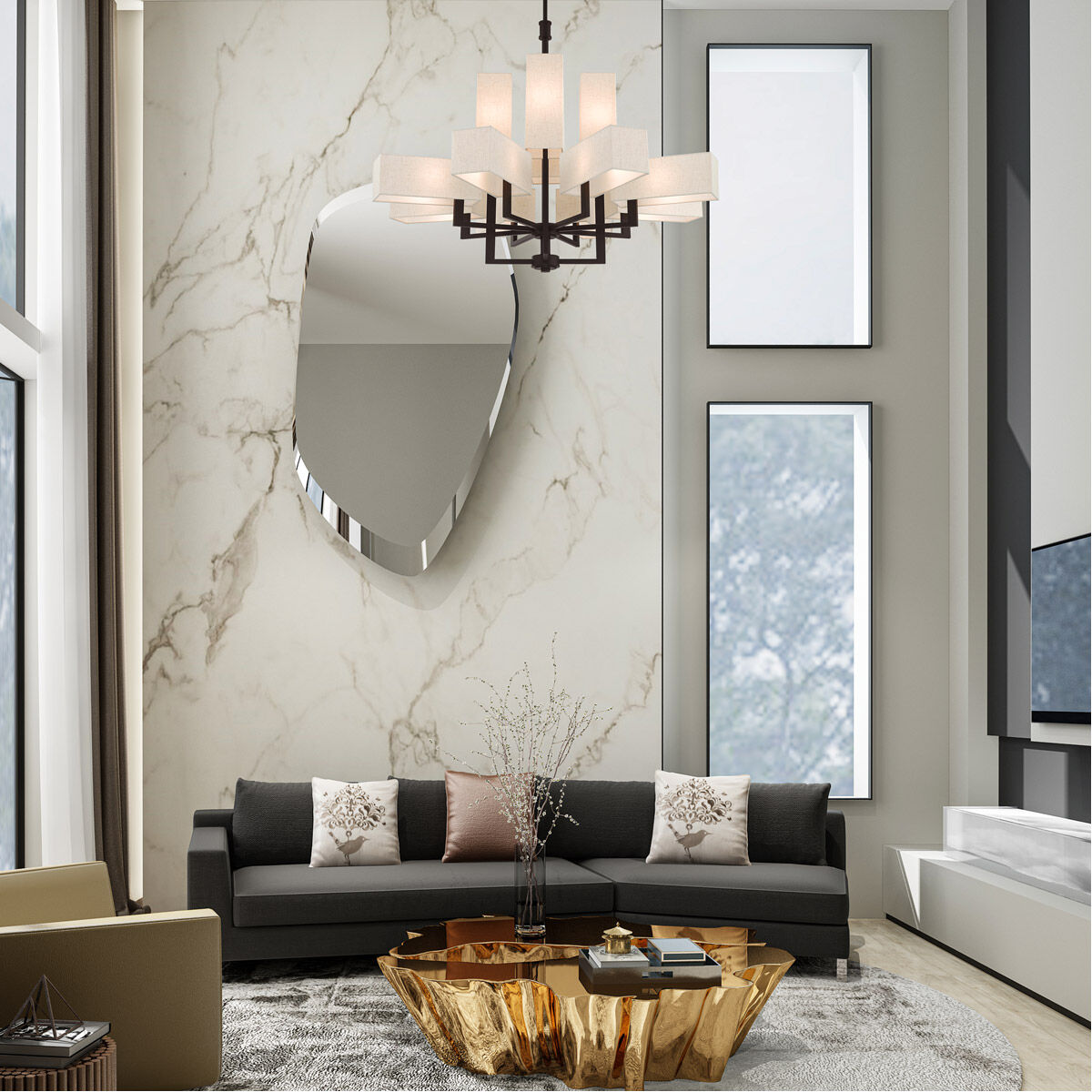 Rubix 12 Light 44 inch Bronze Foyer Chandelier Ceiling Light