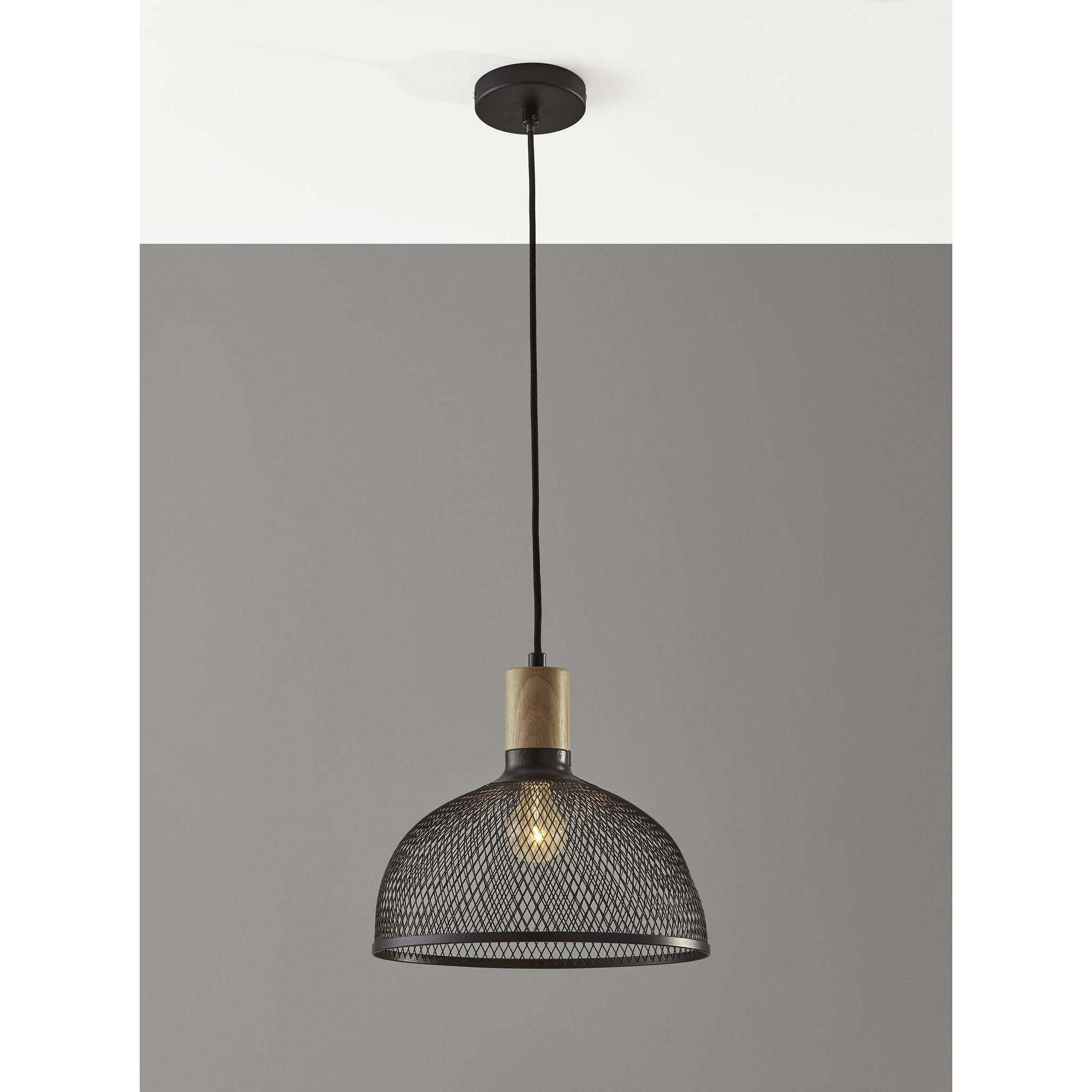 Dale 1 Light 13 inch Matte Black and Natural Rubber Wood Pendant Ceiling Light, Large