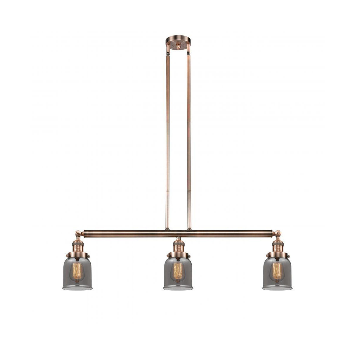 Franklin Restoration Small Bell 3 Light 38 inch Antique Copper Island Light Ceiling Light in Plated Smoke Glass, Franklin Restoration