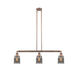 Franklin Restoration Small Bell 3 Light 38 inch Antique Copper Island Light Ceiling Light in Plated Smoke Glass, Franklin Restoration