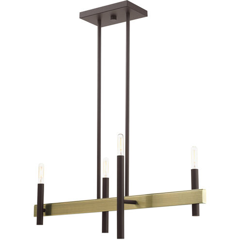 Denmark 4 Light 7 inch Bronze with Antique Brass Accents Chandelier Ceiling Light