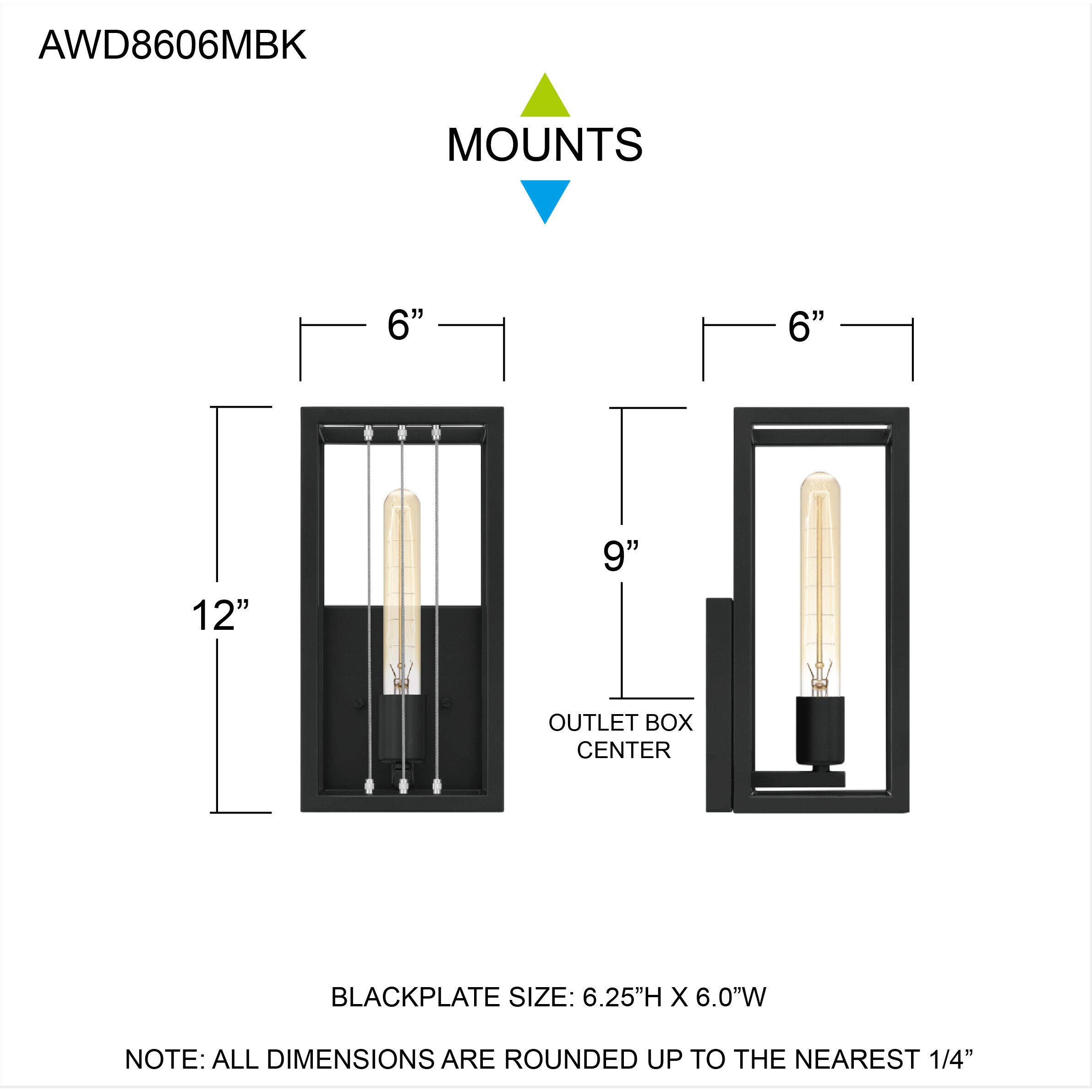 Awendaw 1 Light 6 inch Matte Black Wall Sconce Wall Light, Small