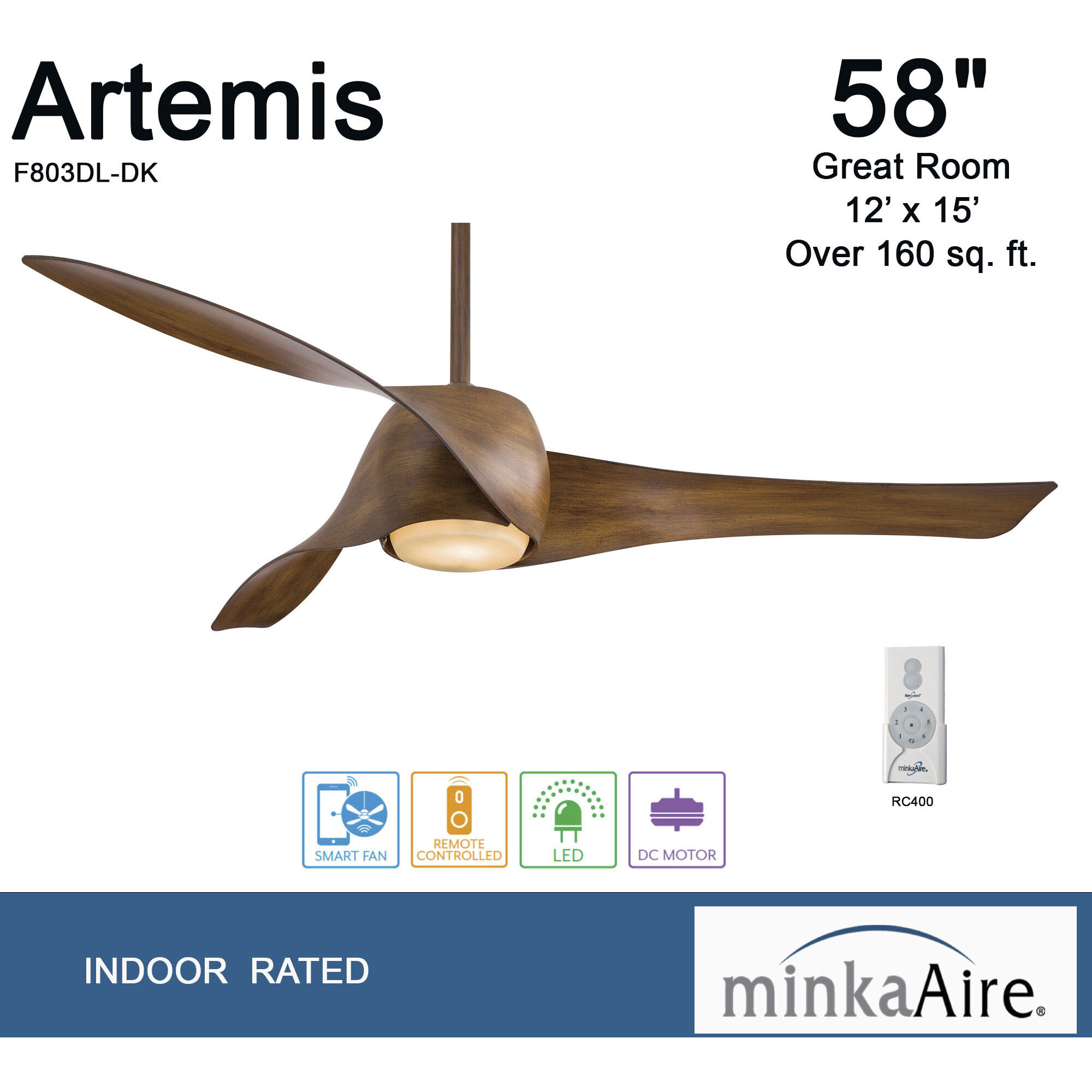 Artemis 58 inch Distressed Koa Ceiling Fan
