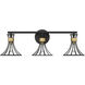 Breur 3 Light 28 inch Matte Black with Warm Brass Vanity Light Wall Light