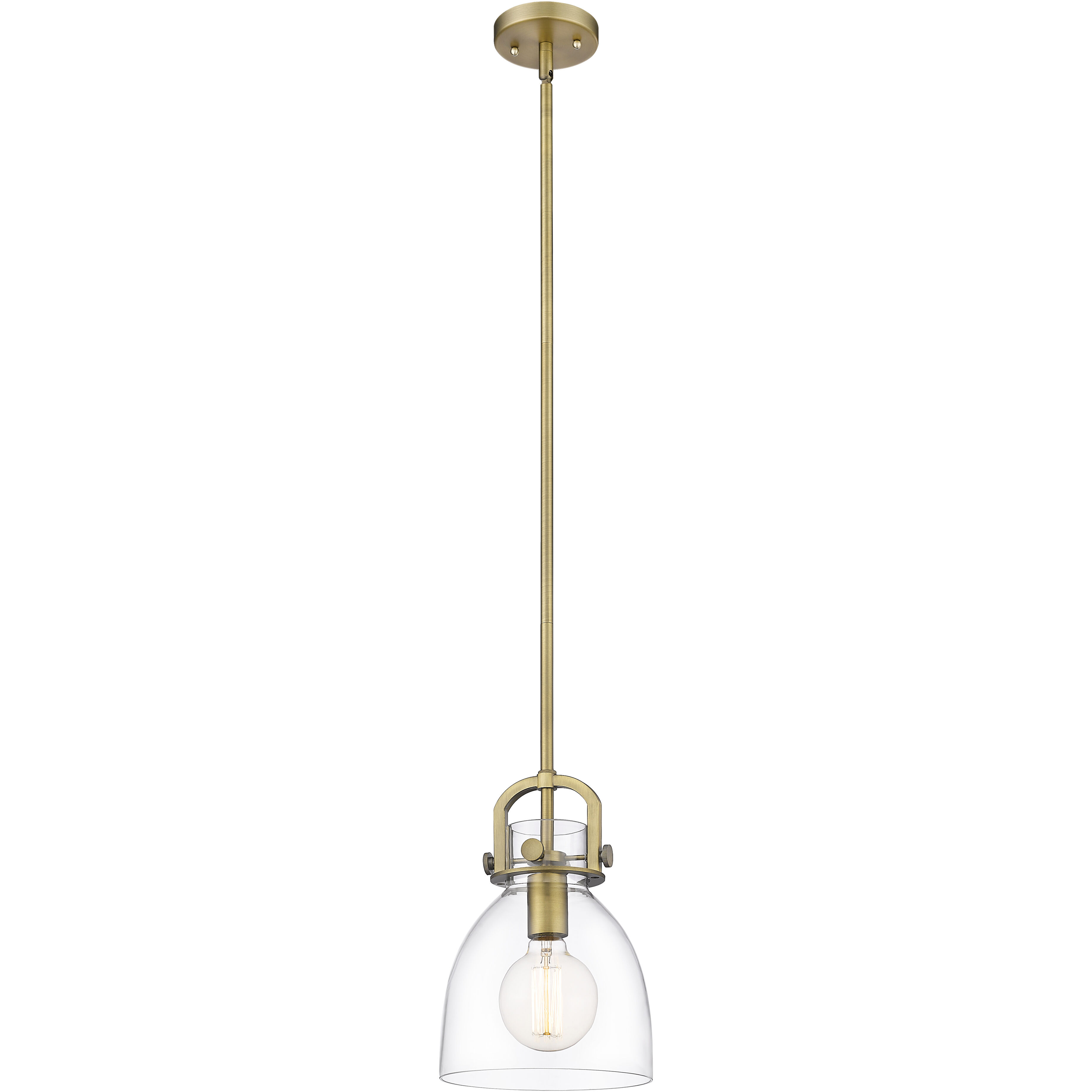 Newton Bell 1 Light 8 inch Brushed Brass Mini Pendant Ceiling Light in Clear Glass