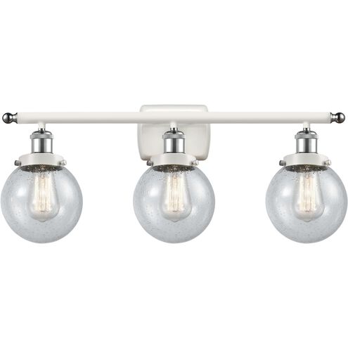 Ballston Beacon 3 Light 26 inch White and Polished Chrome Bath Vanity Light Wall Light in Seedy Glass