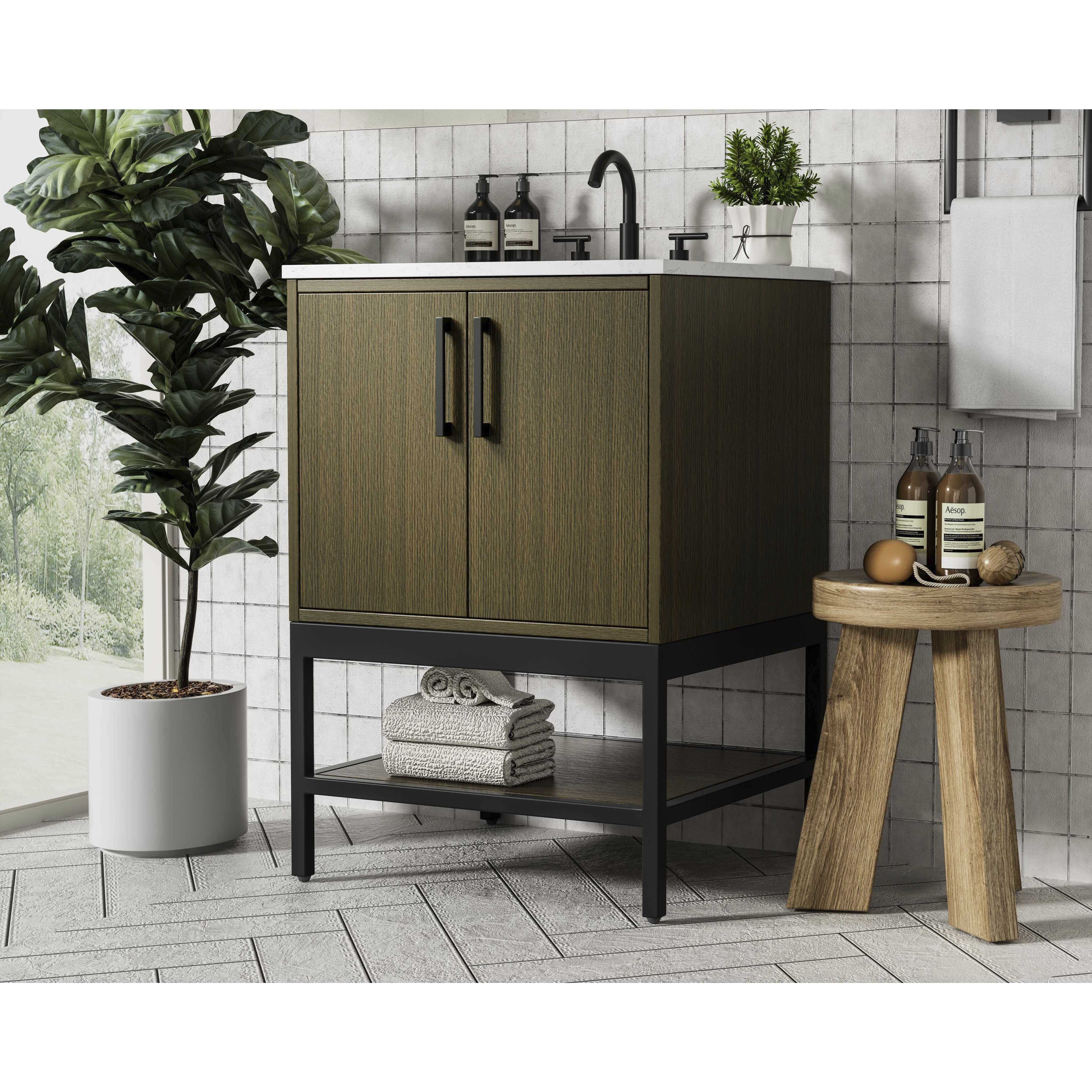 Lennox 24 X 34 inch Chestnut Brown Bathroom Vanity Cabinet