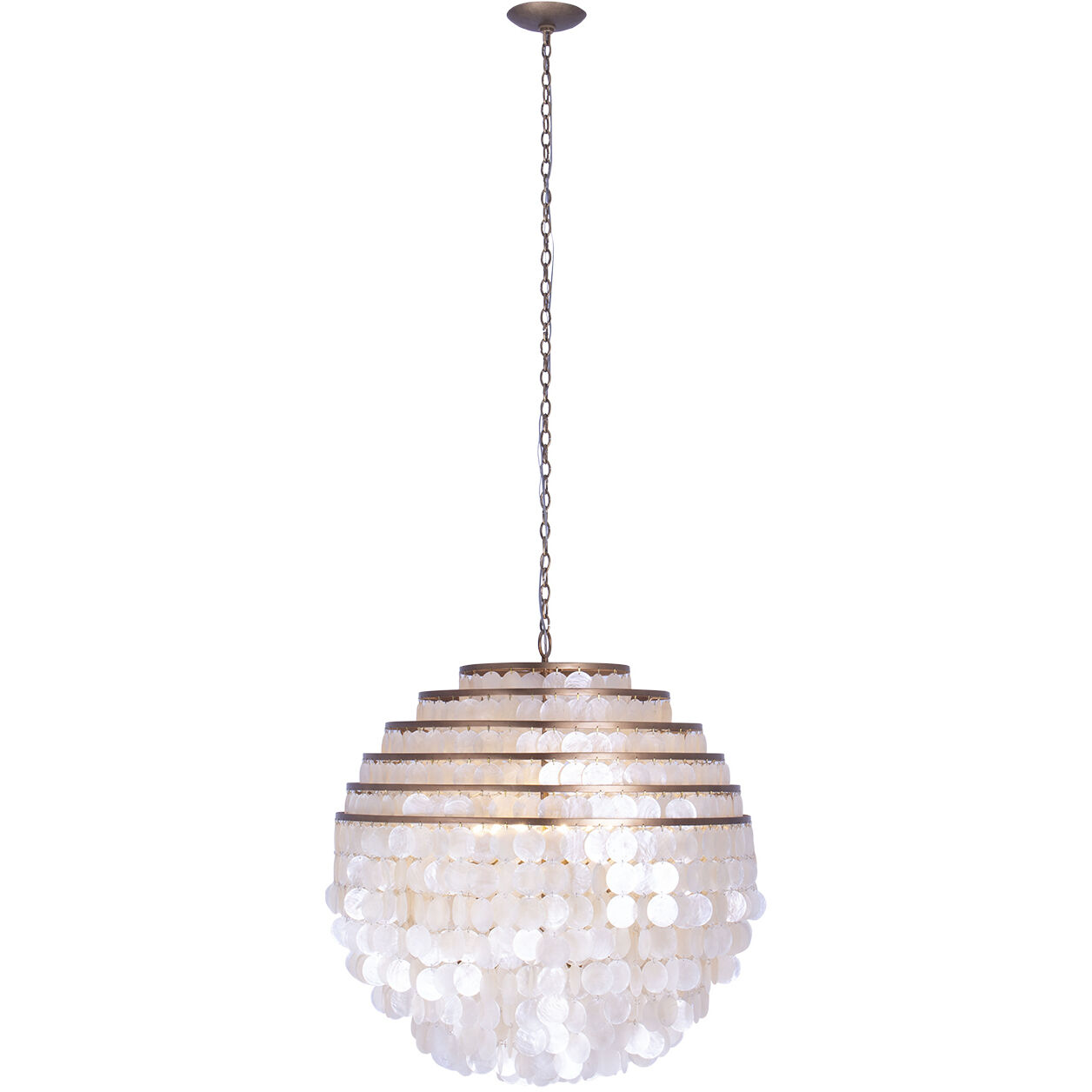 Sphere 6 Light 28 inch Pearlized Antique Brass Pendant Ceiling Light