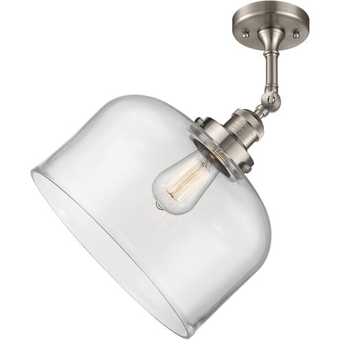Franklin Restoration X-Large Bell LED 12 inch Brushed Satin Nickel Semi-Flush Mount Ceiling Light in Clear Glass, Franklin Restoration
