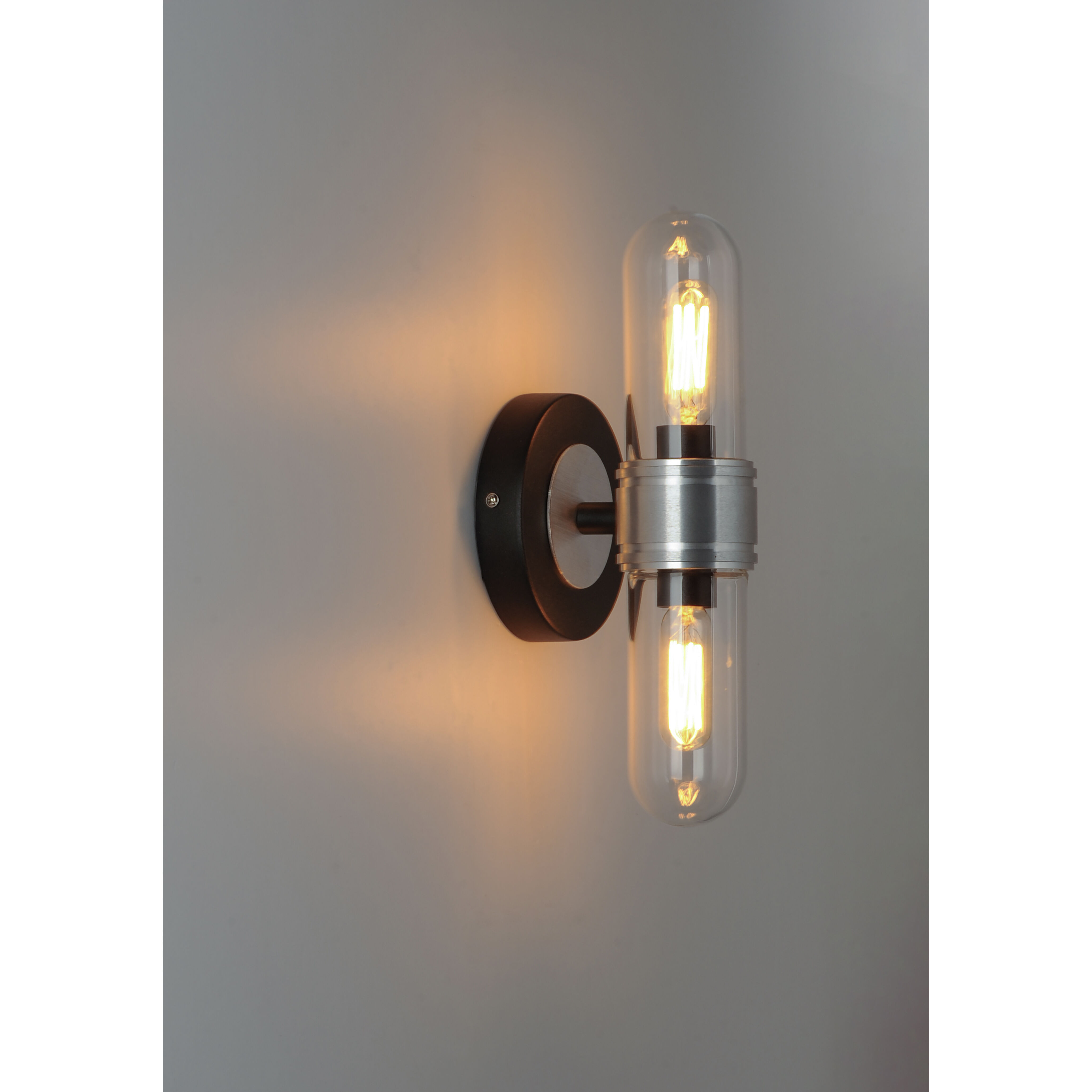 Dual 2 Light 4.75 inch Black/Brushed Aluminum Bath Vanity Wall Light